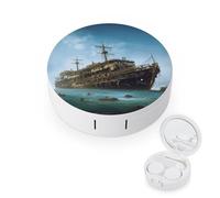 FekiLoot Abandoned Cruise Ship at Sea Contact Lens Cases, Cute Contact Lenses Lens Box Set Outdoor Mini Contact Lens Soak Storage Kit with Mirror Daily Vision Care And Outdoor Use