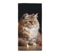 FekiLoot Absorbent Hand Towels 12"X24" Decorative Bathroom Towel Soft Microfiber Face Towel A Cat and Christmas Lights Dish Kitchen Towels for Bathroom Kitchen Hotel Spa Bath Towels