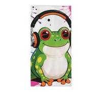 FekiLoot Absorbent Hand Towels 13.8"X27.5" Decorative Bathroom Towel Soft Microfiber Face Towel Funny Cute Frog with Headphone Dish Kitchen Towels for Bathroom Kitchen Hotel Spa Bath Towels