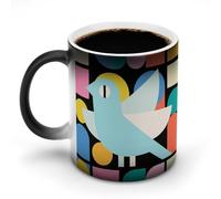 FekiLoot Abstract Bird Design Color Changing Mugs Heat Sensitive Coffee Mug Novelty Ceramic Cup with Handle Magic Cups Temperature Changing Coffee Tumblers for Women Men Funny Gifts 11 Oz