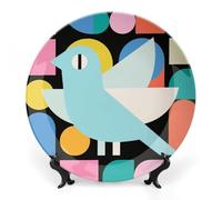 FekiLoot Abstract Bird Design Decorative Plates Bone China Plates with Stand for Display 10inch Round Ceramic Dinner Plates Dessert Plate for Kitchen Party Coffee Table Decor Art