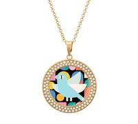 FekiLoot Abstract Bird Design Pendant Necklace for Women Men Elegant Diamond Circle Necklaces with 19.7 Inch Chain, Zinc Diamond Jewelry for Birthday Christmas Valentine's Day Gift, One Size, Zinc
