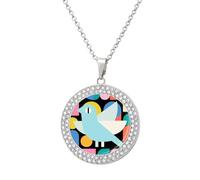 FekiLoot Abstract Bird Design Pendant Necklace for Women Men Elegant Diamond Circle Necklaces with 19.7 Inch Chain, Zinc Diamond Jewelry for Birthday Christmas Valentine's Day Gift, One size, Zinc