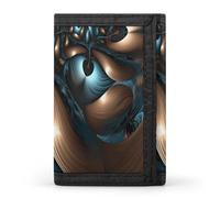 FekiLoot Abstract Blue Brown Wallet Compact Blocking Trifold Wallets with Zipper Minimalist Purse Wallet Credit Card Holder