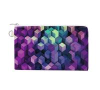 FekiLoot Abstract Color Cubes Purple Coin Purse,Travel Portable Keychain Wallet Canvas Coin Wallets Mini Zipper Tool Bag Lightweight Change Purse