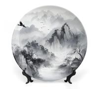 FekiLoot Abstract Ink PaintingDecorative Plate Round Ceramic Plates with Display Stand Salad & Dessert Serving Plates Home Table Art Decoration for Kitchen Dining Room Wine Cabinet 7inch