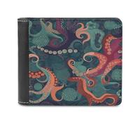 FekiLoot Abstract Octopus Leather Wallet for Women&Men Billfold Purse Credit Card Holder Slim Bifold Wallet Front Pocket Wallets