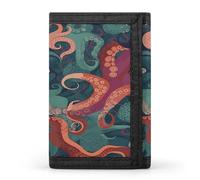 FekiLoot Abstract Octopus Wallet for Men Slim Minimalist Trifold Wallet with ID Window And Credit Card Holder