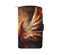 FekiLoot Abstract Phoenix Wallet Large Capacity Travel Double Fold Wallets Portable Zipper Leather Purse for Women Men