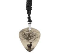 FekiLoot Abstract Tree Elk Guitar Pick Necklace Titanium Steel Guitar Bass Picks Pendant Rock Music Lovers Jewelry Custom Personalized Musical Guitarist Necklace for Women Men