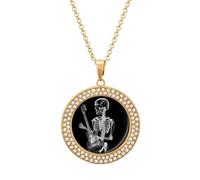 FekiLoot - Abstract X ray Guitar Skeleton Necklace Round Coin Playing Necklace Fashion Chain Circle Pendant Necklaces Disc Round Pendant Necklaces for Women, One size, Metal, No Gemstone