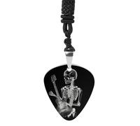 FekiLoot Abstract X-ray Skull Skeleton Playing Guitar Guitar Pick Necklace for Men Personlized Picks Necklace Non-Fading Titanium Steel Pendant Necklaces Decoration for Women Men Music Lover Gift