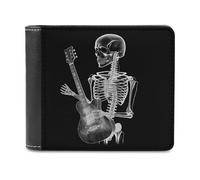 FekiLoot Abstract X-ray Skull Skeleton Playing Guitar Leather Wallet for Women&Men Billfold Purse Credit Card Holder Slim Bifold Wallet Front Pocket Wallets