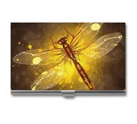 FekiLoot Abstract Yellow Dragonfly Business Card Holder Aluminum Alloy Business Card Case Convenient to Carry Business Card Dispenser for Men Women