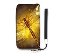 FekiLoot Abstract Yellow Dragonfly Long Wallet Large Capacity Zipper Purse Ladies Multi-card Slot Coin Phone Travel Pocket