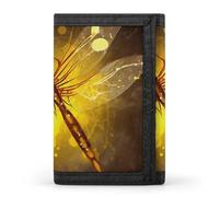 FekiLoot Abstract Yellow Dragonfly Wallet Compact Blocking Trifold Wallets with Zipper Minimalist Purse Wallet Credit Card Holder