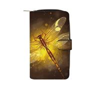 FekiLoot Abstract Yellow Dragonfly Wallet for Men Women Large Capacity Purse Clutch Bag Handbag Checkbook Cash Credit Cards