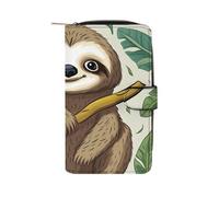 FekiLoot Adorable Sloth Wallet Large Capacity Travel Double Fold Wallets Portable Zipper Leather Purse for Women Men