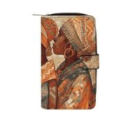 FekiLoot Africa Ethnic Pottery Wallet Large Capacity Travel Double Fold Wallets Portable Zipper Leather Purse for Women Men