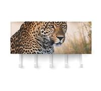 FekiLoot African Animal Leopard Key Holder for Wall Adhesive, No Drilling, Key Hooks with 5 Hooks Wall Mounted, Self Adhesive Keys Rack for Entryway, Hallway, Living Room, Kitchen, Office