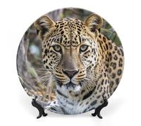 FekiLoot African Animal LeopardDecorative Ceramic Plate Dinner Plate for Salad Dessert Round Display Plate Decorative Porcelain Dish Wall Ornament Microwave Oven Dishwasher Safe Gift 8inch