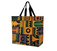 FekiLoot African Ethnic Pattern Shopping Bag Foldable, Multipurpose Shoulder Bag, Reusable Grocery Bag Holder with Long Shoulder Strap, Waterproof Tote Bags for Work, Beach, Travel