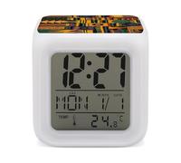 FekiLoot African Ethnic Pattern1 Small Digital Alarm Clock with Date Temperature Large LED Display Number with 7 Colors Changing Desk Clock for Bedroom Bedside Nightstand