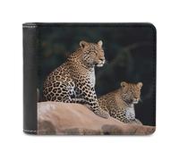 FekiLoot African Leopard on Rock Leather Wallet for Women&Men Billfold Purse Credit Card Holder Slim Bifold Wallet Front Pocket Wallets