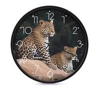 FekiLoot African Leopard on Rock Wall Clock 10 Inch Silent Non Ticking Battery Operated Round Wall Clock Modern Decorative Clocks for Kitchen Home Office Living Room Bedroom Bathroom White