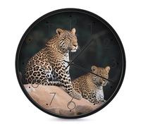 FekiLoot African Leopard on Rock Wall Clock 10 Inch Silent Non Ticking Battery Operated Round Wall Clock Modern Decorative Clocks for Kitchen Home Office Living Room Bedroom Bathroom Black