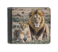 FekiLoot African Lion And Lioness Wallet Large Capacity Slim Bifold Wallet with Multiple Card Slots PU Leather Men Purse