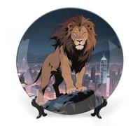 FekiLoot African Lion Decorative Plates Bone China Plates with Stand for Display 6inch Round Ceramic Dinner Plates Dessert Plate for Kitchen Party Coffee Table Decor Art