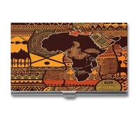 FekiLoot African Map Ethnic Pattern Business Card Case for Men And Women,Slim Business Card Holder,Aluminum Alloy Purse Name Cards Holder Purse Organizer Office Accessories with Buckle-Lock