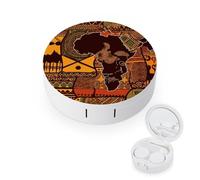 FekiLoot African Map Ethnic Pattern Contact Lens Cases, Cute Contact Lenses Lens Box Set Outdoor Mini Contact Lens Soak Storage Kit with Mirror Daily Vision Care And Outdoor Use