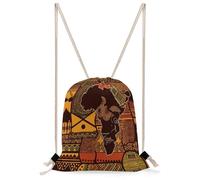 FekiLoot African Map Ethnic Pattern Drawstring Backpack Sports Gym Bag Drawstring Bags Foldable Backpack for Women Men