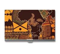 FekiLoot African Map Ethnic Pattern Metal Business Card Holder Ultra Slim Professional Aluminum Alloy Card Case with Magnetic Closure, Compact ID Credit Card Organizer Wallet for Men Women
