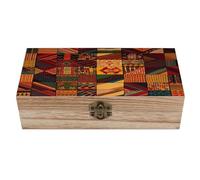 FekiLoot African Style Patchwork Wooden Storage Box Exquisite Wooden Keepsake Boxes Large Storage Case with A Hinged Lid Unique Memory Treasure Box for Crafts And Photo Storages