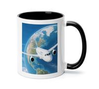 FekiLoot Air Plane Sky Aircraft Earth Travel Coffee Mug 12oz Ceramic Coffee Cup with Handle Novelty Color Mugs Tea Cup for Home, Office & Cafe Use, Microwave & Dishwasher Safe