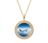 FekiLoot Air Plane Sky Pendant Necklace for Women Men Elegant Diamond Circle Necklaces with 19.7 Inch Chain, Zinc Diamond Jewelry for Birthday Christmas Valentine's Day Gift, One Size, Zinc, Diamond