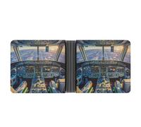 FekiLoot Airplane Cockpit And Sunrise Wallet Slim PU Bifold Design Wallet with Multiple Card Slots Wallets Extra Capacity Pocket Wallets