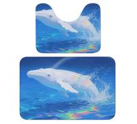 FekiLoot Albino Humpback Whale Bath Rug Mat 2 Piece Set 15.7"x23.6" Super Absorbent Bathroom Rugs with U Shaped Contour Bathroom Mat Washable Bath Mats, Non-Slip Backing for Toilet Rug