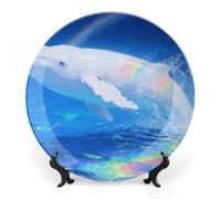 FekiLoot Albino Humpback Whale Decorative Plates Bone China Plates with Stand for Display 6inch Round Ceramic Dinner Plates Dessert Plate for Kitchen Party Coffee Table Decor Art