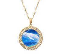 FekiLoot Albino Humpback Whale Pendant Necklace for Women Men Elegant Diamond Circle Necklaces with 19.7 Inch Chain, Zinc Diamond Jewelry for Birthday Christmas Valentine's Day Gift, One size, Zinc