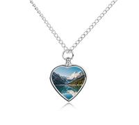 FekiLoot Alpine Lake Custom Ashes Necklace Personalized Pet Urn Hair Cremation Souvenir Necklace Memorial Keepsake Holder Pendant Heart Jewelry for Ashes Gift for Dog Loss