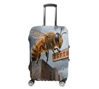 FekiLoot Amber Bee City Travel Luggage Cover Stretchable Airplane Suitcase Protector Sleeve Universal Washable Fit for 19-32 Inch Checked Baggage,Water Resistant Durable Luggage Protector, white, M