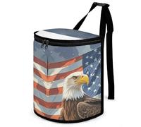 FekiLoot America Flag and Eagle Car Trash Can Waterproof Leakproof Hanging Trash Bin with Lid Portable Large Capacity Car Garbage Bag and Storage Bag for Outdoor Traveling Home Use