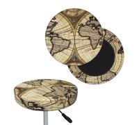 FekiLoot Ancient Map World Globe Round Bar Stool Covers Stretch Washable Bar Stool Covers Dustproof Slipcover Bar Chair Covers with Elastic Band for Bar Kitchen Living Room Decor 12 Inch