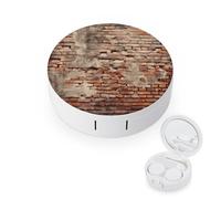 FekiLoot Ancient Worn Brick Wall Contact Lens Case Portable Travel Outdoor Contact Lens Cases Circle Leakproof Makeup Storage Box with Mirror for Home Office Dormitory