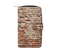 FekiLoot Ancient Worn Brick Wall Wallet Large Capacity Travel Double Fold Wallets Portable Zipper Leather Purse for Women Men