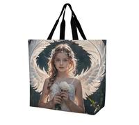 FekiLoot Angel Feathers Shopping Bag Foldable, Multipurpose Shoulder Bag, Reusable Grocery Bag Holder with Long Shoulder Strap, Waterproof Tote Bags for Work, Beach, Travel